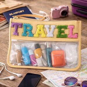 Clear Travel Pouch Colorful Lettering Wristlet